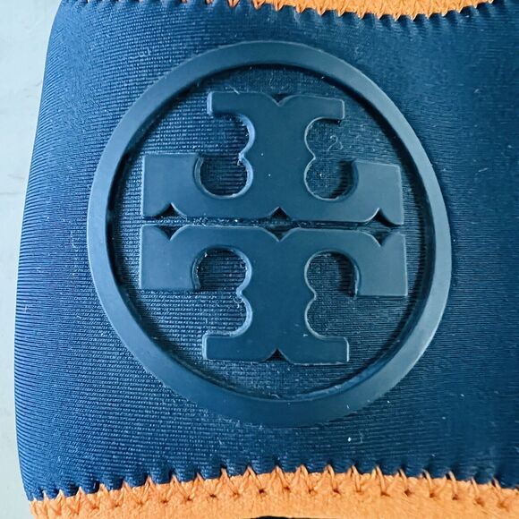 TORY BURCH Navy Orange Matte Finished Neoprene Logo "T" Slide Slippers - US 6.5 - Picture 4 of 8